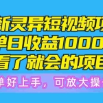 (10542期)最新灵异短视频项目,单日收益1000+看了就会的项目,简单好上手可放大操作