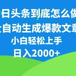 (10541期)今日头条最新最强连怼操作,10分钟50条,真正解放双手,月入1w+