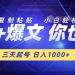 (10446期)三天起号 日入1000+ AI复制粘贴 小白轻松上手