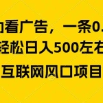 (10306期)广告收益风口,轻松日入500+,新手小白秒上手,互联网风口项目