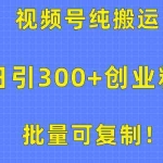 (10186期)批量可复制!视频号纯搬运日引300+创业粉教程!