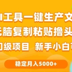 (9967期)利用AI工具无脑复制粘贴撸头条收益 每天2小时 稳定月入5000+互联网入门…