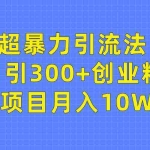 (9954期)超暴力引流法,日引300+创业粉,卖项目月入10W+