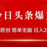 (9953期)今日头条爆文,一键原创,简单无脑,日入2000+