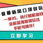 (9948期)抖音最新风口项目玩法,一单35,执行就能搞钱 全新蓝海变现玩法 手机可操作