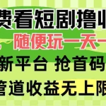 (9747期)免费看短剧撸收益,可挂机批量,随便玩一天一号30+做推广抢首码,管道收益