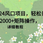 (9652期)2024风口项目,轻松日入2000+矩阵操作,详细教程