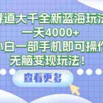 (9479期)寻道大千全新蓝海玩法,一天4000+,小白一部手机即可操作,无脑变现玩法!