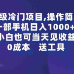 (9291期)超级冷门项目,操作简单,一部手机轻松日入1000+,小白也可当天看见收益