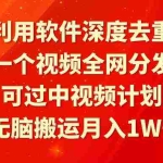 (9224期)利用软件深度去重,一个视频全网分发,可过中视频计划,无脑搬运月入1W+
