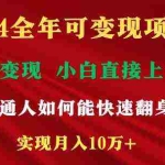 (9045期)2024全年可变现项目,一天收益至少2000+,小白上手快,普通人就要利用互…