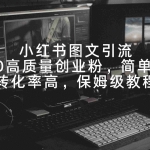 (9040期)小红书图文引流,日引50高质量创业粉,简单无脑,转化率高,保姆级教程