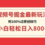 (8826期)视频号掘金,小白轻松日入800+(附100%过原创技巧)