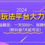 (8642期)2024冷门玩法平台大力扶持,收益稳定,一天5000+,保姆级教程(附抖音7…