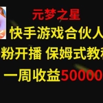 (8373期)快手游戏新风口,元梦之星合伙人,一周收入50000+