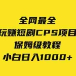 (8139期)全网最全,玩赚短剧CPS项目保姆级教程,小白日入1000+