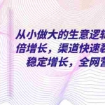 (8044期)从小 做大的生意逻辑,业绩翻倍增长,渠道快速裂变,利润稳定增长,全网…