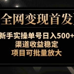 (7883期)【全网变现首发】新手实操单号日入500+,渠道收益稳定,项目可批量放大