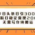 (7763期)今日头条日引300+创业粉日稳定变现2000+无需写作纯搬运