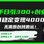 (7749期)快手日引300+创业粉日稳定变现4000+无需原创纯搬运!
