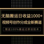 (7736期)单日收益1000+,新类目新赛道,视频号创作分成无脑搬运100%上热门