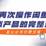 (7699期)某公众号付费文章,再次操作闲鱼虚拟产品的完整过程