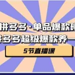 (7019期)拼多多·单品爆款班,一个拼多多超级爆款养一个团队(5节直播课)