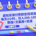 (6530期)虚拟资源付费群变现项目:每天2小时,日入300-1000+(教程+文案库+资源)