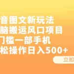 (6527期)抖音图文新玩法,无脑搬运风口项目,0门槛一部手机轻松操作日入500+