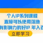 (6112期)个人IP系列课程,直接可以使用落地,做有影响力的好IP 年入百万