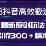 (5293期)日引300+创业粉,独家抖音高效截流2.0玩法(价值1280)
