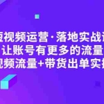 (4961期)短视频运营·落地实战课 让账号有更多的流量(短视频流量+带货出单实操)