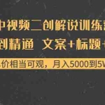(4057期)中视频二创解说训练营:从0到精通 文案+标题+素材、月入5000到5W