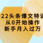 (3985期)2022头条爆文特训营:从0开始操作,新手月入过万(16节课时)