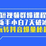 (3390期)小九归途·短视频群爆课程:新手小白7天破冰,玩转抖音爆量秘籍
