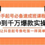 (2872期)新手起号必备速成班课程:0到千万爆款实操,让抖音起号像吃饭一样简单