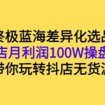 (2834期)抖店终极蓝海差异化选品实操:单店月利润100W操盘手,带你玩转抖店无货源