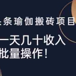 (2496期)今日头条瑜伽搬砖项目,单号一天几十收入,可以批量操作!