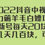 (2402期)2022抖音中视频暴力薅羊毛白嫖项目:新号每天20块,老号几天几百块,可多号