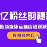 (2089期)一亿粉丝的秘密,适合想做新媒体运营或短视频网红的你