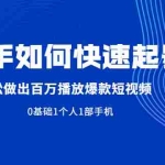 (1998期)新手如何快速起号,轻松做出百万播放爆款短视频,0基础1个人1部手机