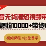 (1321期)2020最新抖音无货源短视频带货课程:一天爆粉10000+带货赚钱(无水印视频)