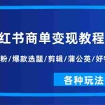（11164期）小红书商单变现教程：起号涨粉/爆款选题/剪辑/蒲公英/好物分享/各种玩法