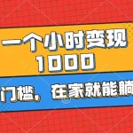 (11176期)一个小时就能变现1000+,0门槛,在家一部手机就能躺赚