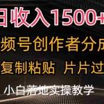 (11339期)日收入1500+,视频号创作者分成,只需复制粘贴,片片过原创,小白也可…