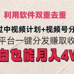 (11862期)利用软件双重去重,100%过中视频+视频号分成计划小白也可以月入4W+