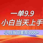 (11997期)一单9.9,一天轻松上百单,不挑人,小白当天上手,一分钟一条作品