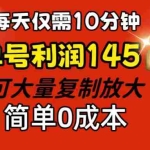 (12027期)每天仅需10分钟,单号利润145 可复制放大 简单0成本