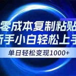 (12121期)0成本复制粘贴,小白轻松上手,无脑日入1000+,可批量放大