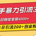 (12256期)快手暴力引流3.0,最新玩法,单日引流200+创业粉,日稳定变现4000+